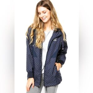 Adidas Originals Navy Blue Polka Dot Jacket / Windbreaker with hoodie and pocket